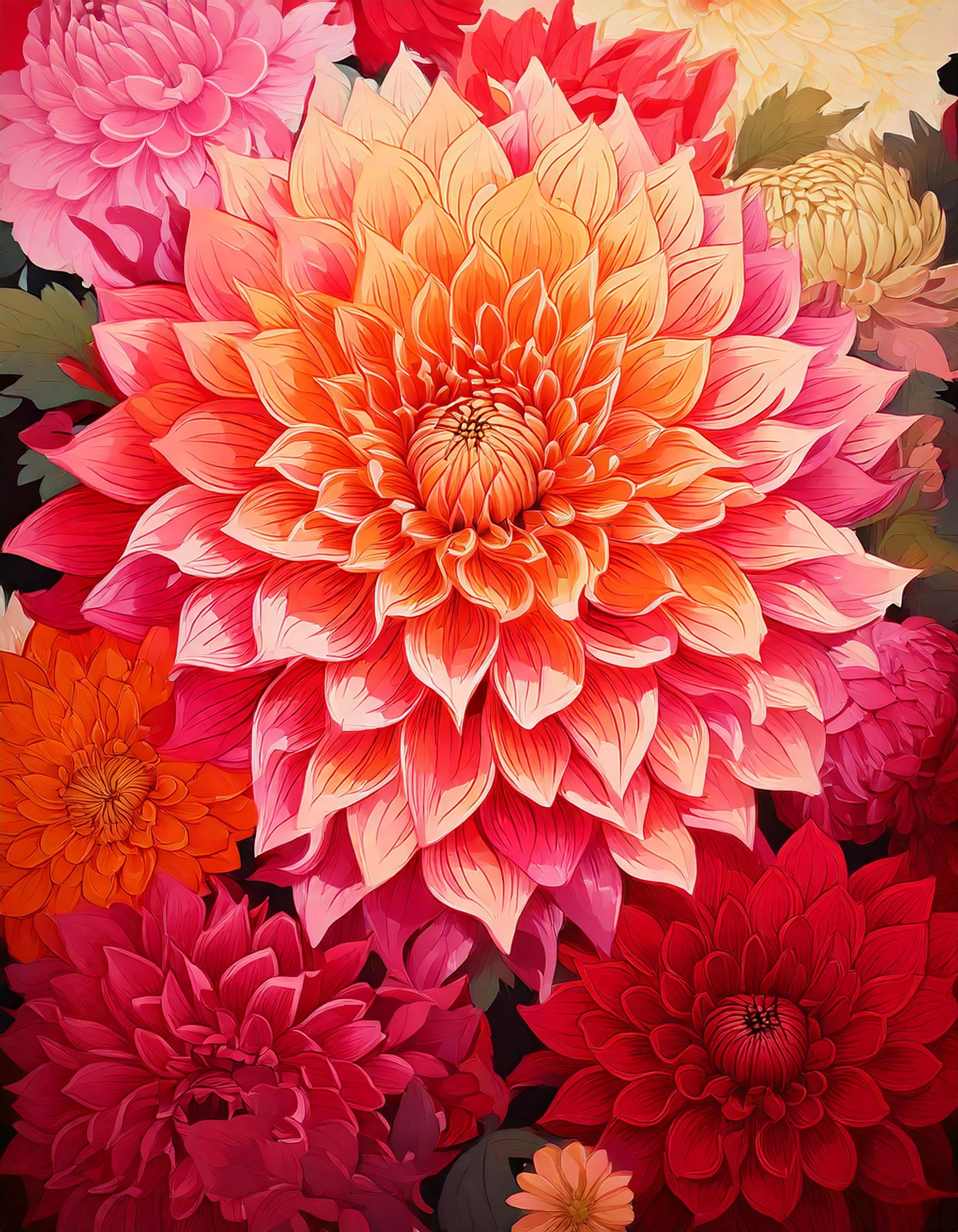 Malen nach Zahlen Dahlias